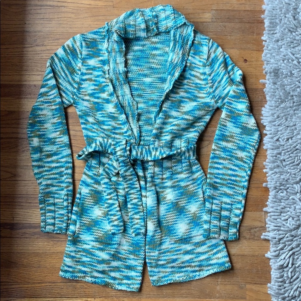 Split teal/olive/cream wrap cardigan
